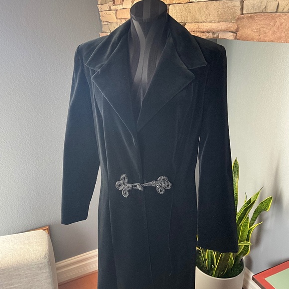 VTG Holiday Black Velvet Opera Long Coat Party Whimsigoth Evening Event Formal L - Picture 2 of 13